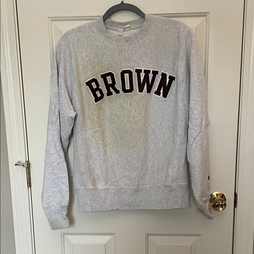 Champion Reverse Weave Brown University Sweatshirt in Light Gray